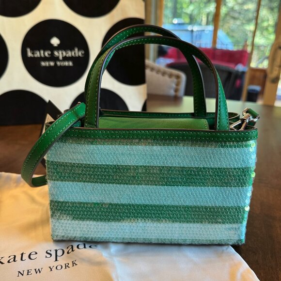 Kate Spade New York Sam Icon Seaside Stripe Sequin Mini Tote Crossbody - Picture 2 of 6